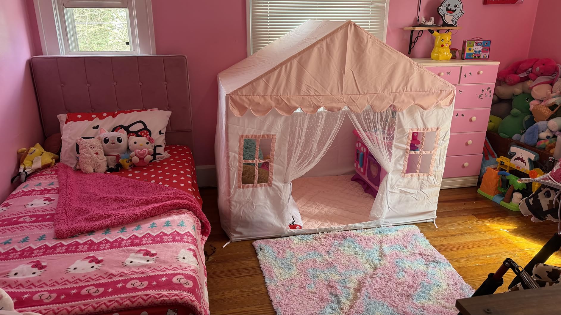 Avrsol Kids Play Tent with Mat, Princess Castle Playhouse Tent for Girls | Kids Tent with Mat, Girls Play Tent Play House for Toddlers, Ideal Toy for Birthday Toy House Gift, Pink - 57