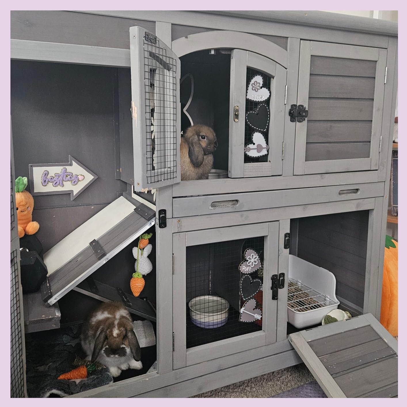 Aivituvin Rabbit Hutch Indoor Bunny Cage Outdoor Bunny House with Wire Floor Leakproof Plastic Tray, Brown customer photo 2