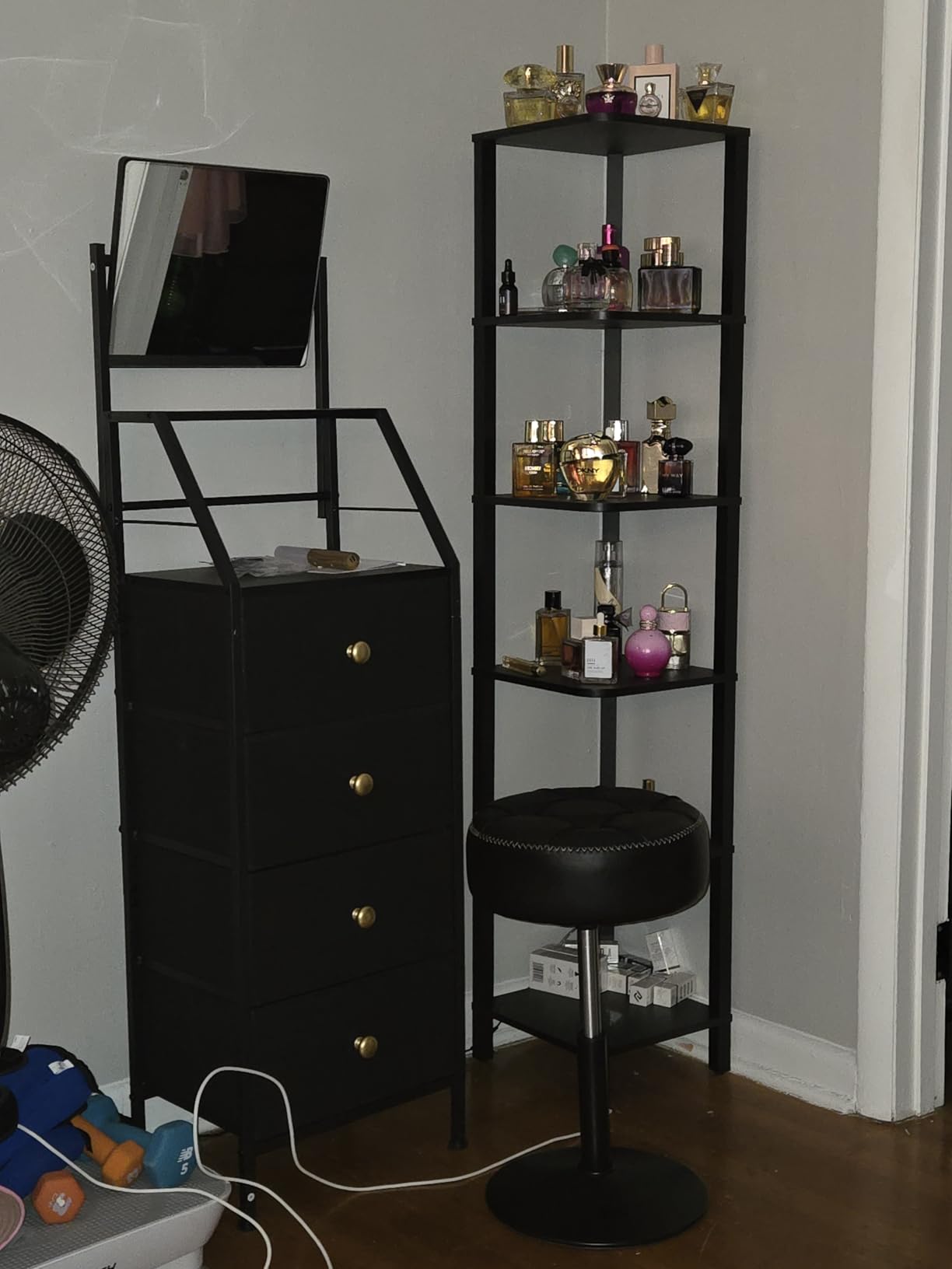 HIGDBFE Vanity Dresser with Adjustable Mirror & 4 Drawers, White, 15.3