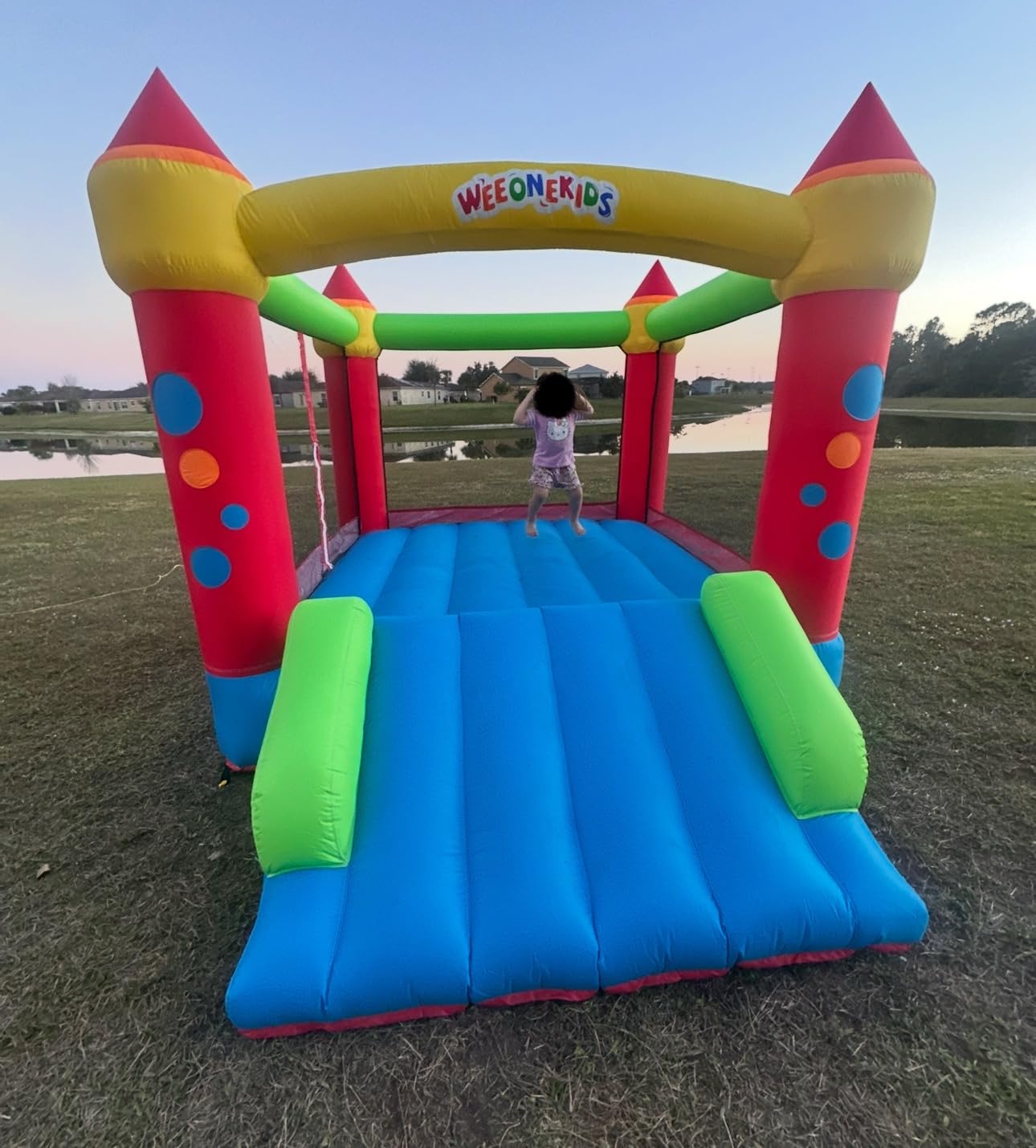 WeeOneKids Air Bounce House, Inflatable Bouncer with Air Blower and Slide, Jumping Family Backyard Bouncy Castle with Extra Thick Material (Red Yellow&Blue) customer photo 1