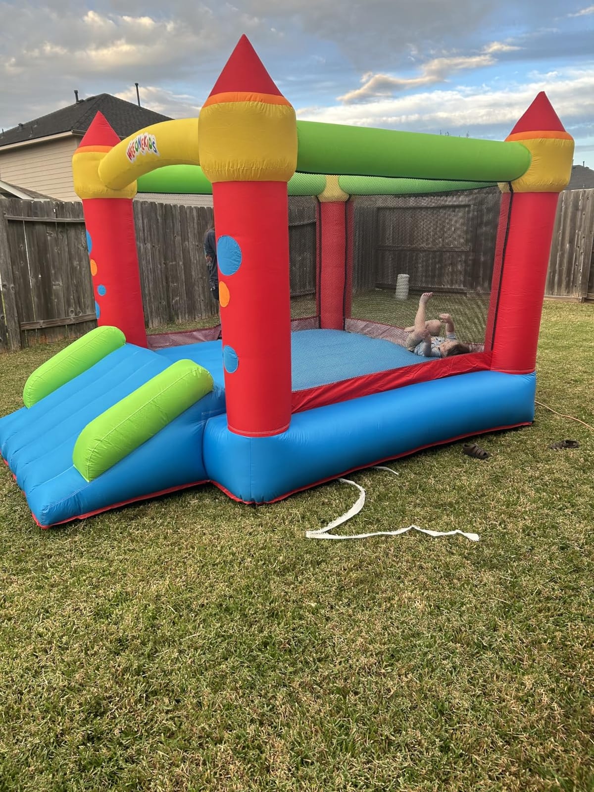 WeeOneKids Air Bounce House, Inflatable Bouncer with Air Blower and Slide, Jumping Family Backyard Bouncy Castle with Extra Thick Material (Red Yellow&Blue) customer photo 2