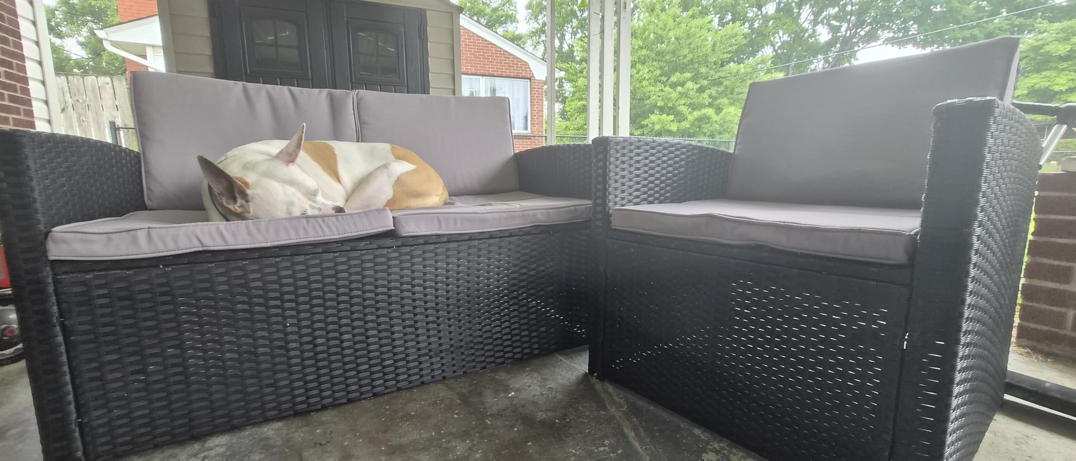 KROFEM 6 Piece Patio Furniture Set, Dining and Conversation Set | UV Treated Wicker, Machine Washable Cushions, 6 Seats, 2 Ottomans, Dining Table, Rustproof Frame, Grey customer photo 2