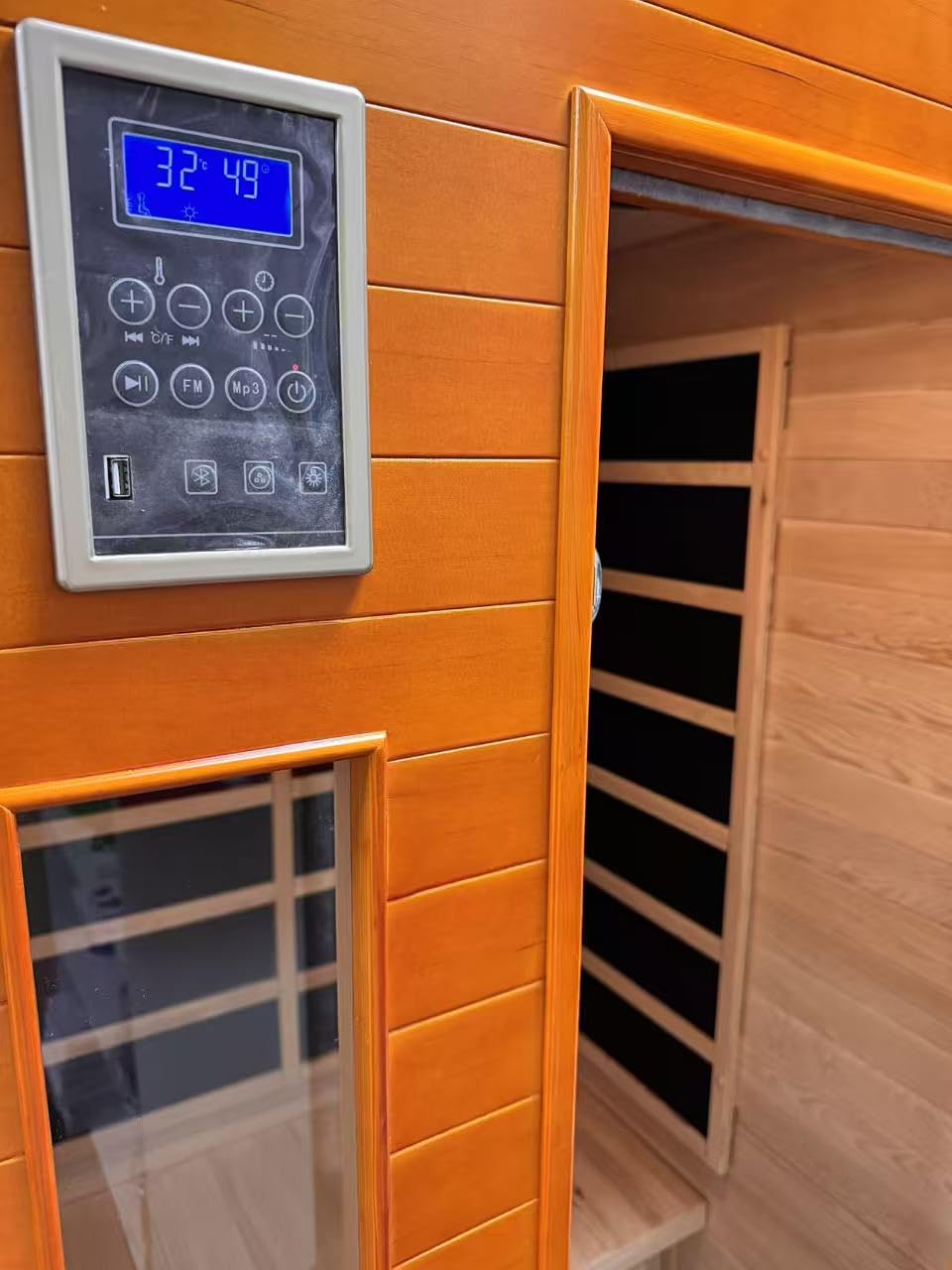1-2 Person Infrared Sauna, Dry Heat Sauna with Red Light Therapy, Bluetooth, Radio, 7-Color Therapy Light for Home, Indoor, Gym, Wellness Center, 40 x 36 x 73, Brown customer photo 1