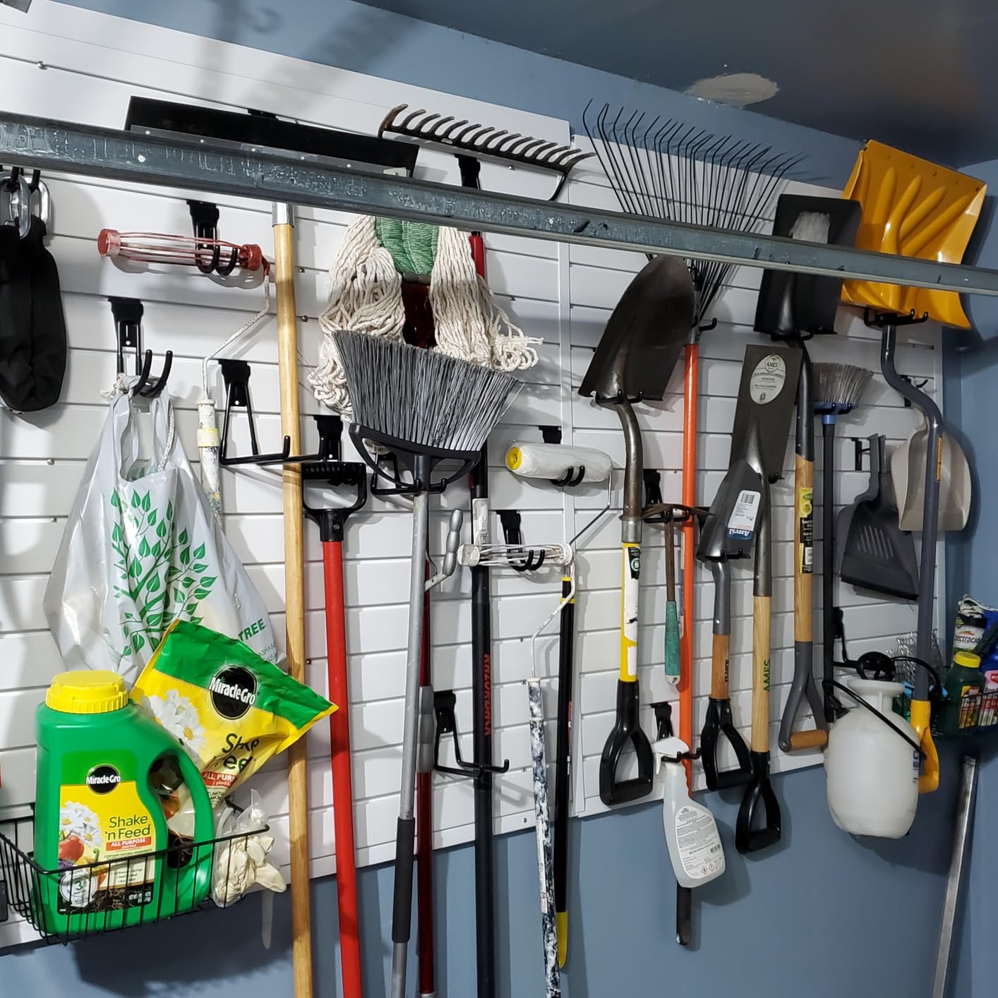 4 x 8 ft PVC Slatwall Panels for Garage Wall Organizer, Grey | Creates a 4 x 8 ft slat wall covering 32 sq ft; includes edge trims, mounting hardware, drill bit, and instructions customer photo 1