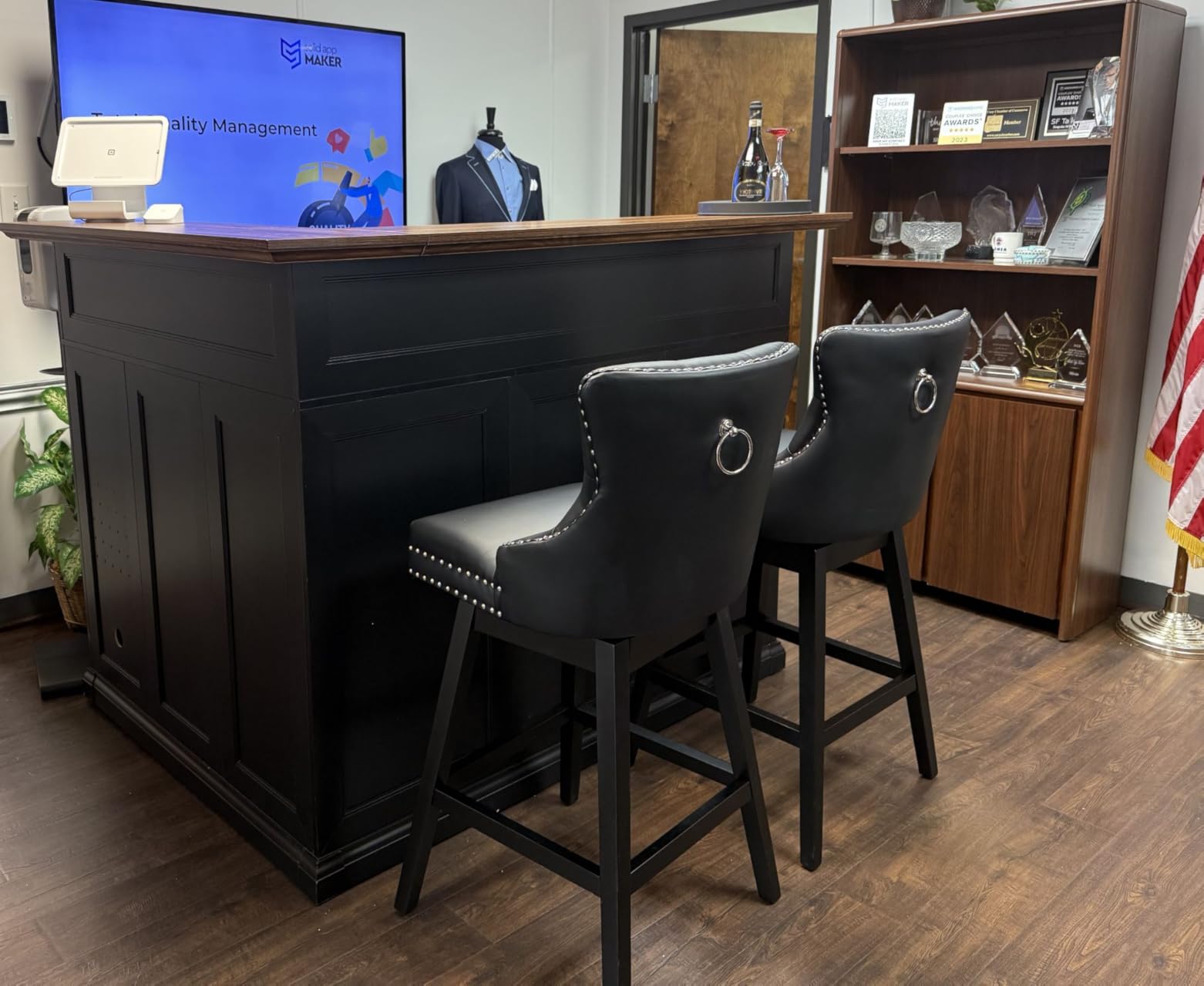 GDLF L-Shaped Home Bar Cabinet with Fridge Space, Oversized Basement Bar | Seats 5+ Guests, Premium Wood-Grain Finish, Sculpted Edge Details, Fridge Space & Wine Storage customer photo 1
