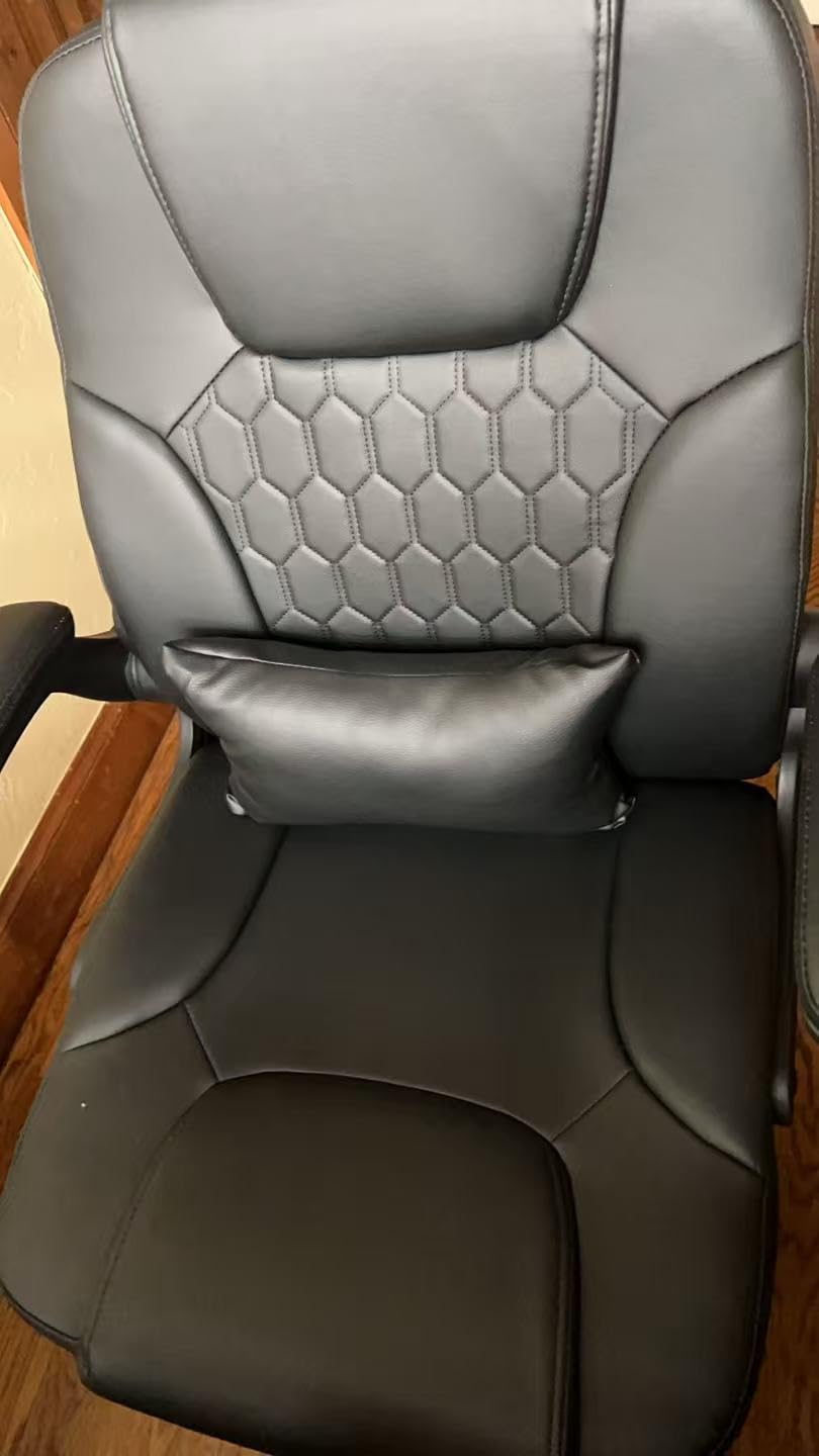 Leather Office Chair Swivel Lumbar Support for Short People Brown, Executive Office Chair PU, Leather Office Chair with Wheels, 360° Swivel Rolling Chair with Padded Arm, Ergonomic Computer Chair customer photo 1