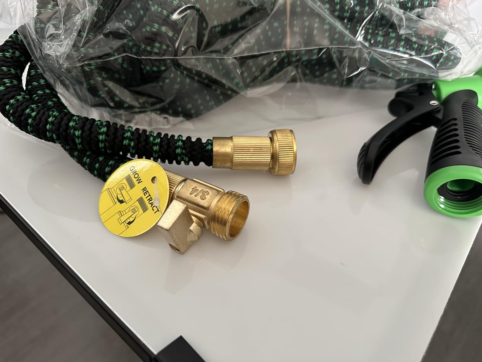 Flexi Hose with 8 Function Nozzle, 50FT - Lightweight Expandable Garden Hose, No-Kink Flexibility, 3/4 Inch Solid Brass Fittings and Double Latex Core - Black and Green customer photo 1