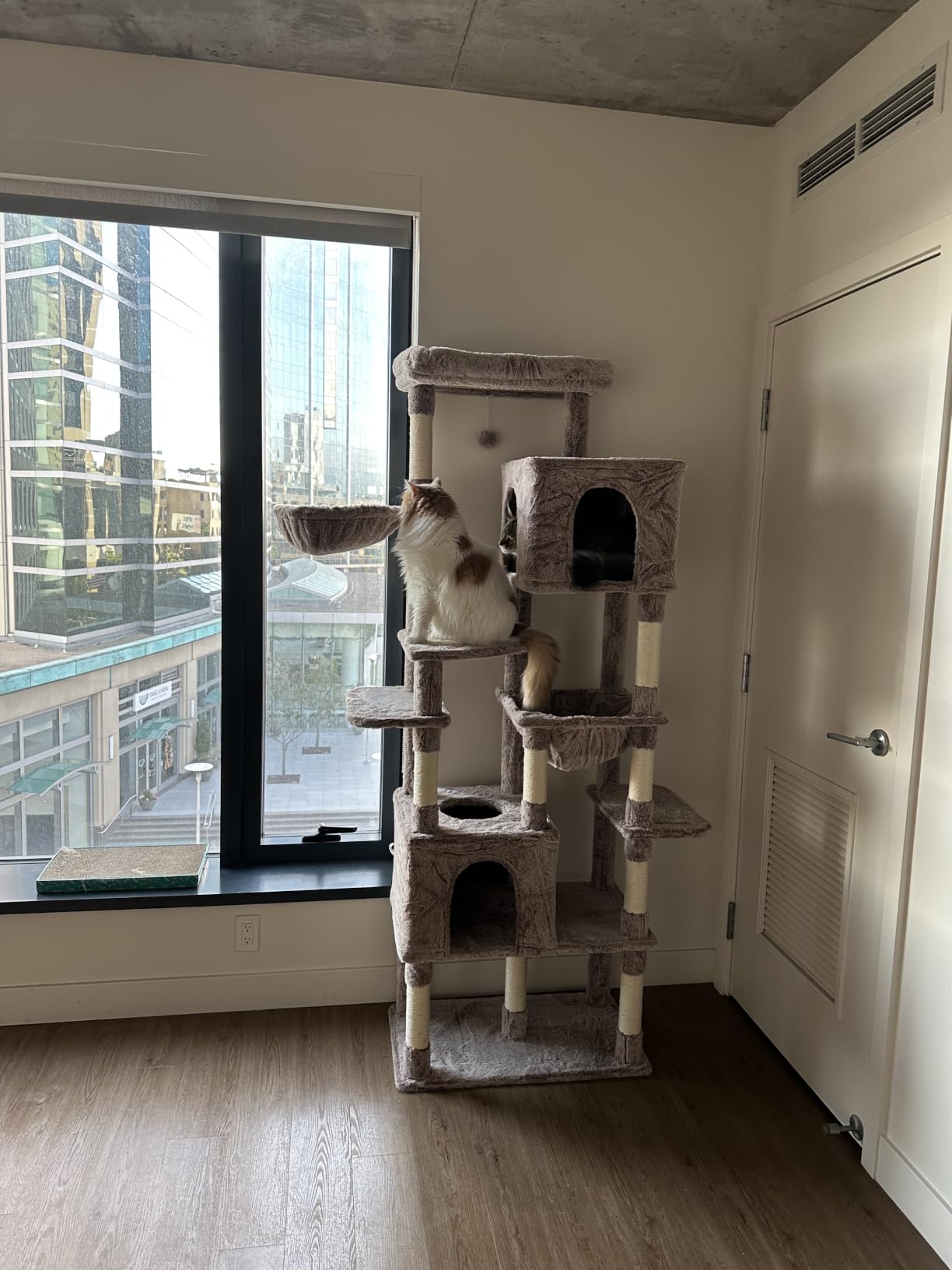 Heybly Cat Tree, 76-Inch Tall Heavy Duty Cat Tower for Big Cats with Extra Wide Baseboard, Multi-Level Large Cat Furniture with 2 Condos & 2 Hammocks, 10 Scratching Posts, Smoky Gray HCT039G customer photo 2