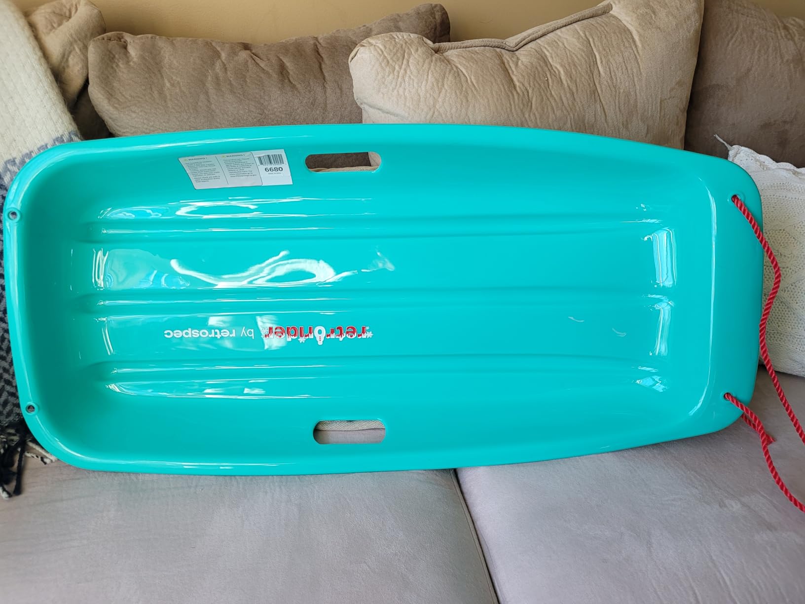 Retrospec Retrorider Plastic Snow Sled - Toboggan Style with Pull Rope, Cold-Resistant Coating, and Hard Bottom for Smooth Downhill Rides customer photo 2