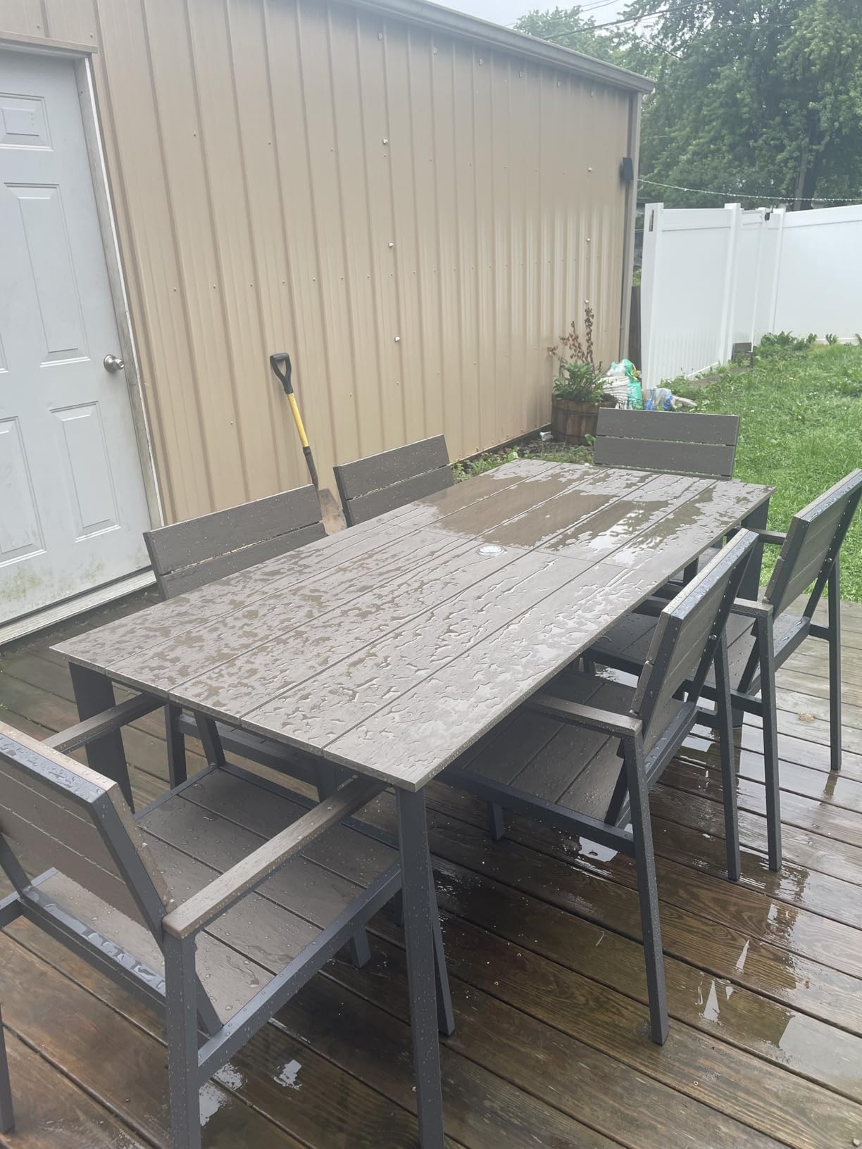 Outdoor Dining Set, Aluminum Patio HDPS Outdoor Table and Chairs Set with Umbrella Hole, All Weather Patio Furniture Set, Patio Dining Table Set, Gray & Teak, 7 Pieces customer photo 2