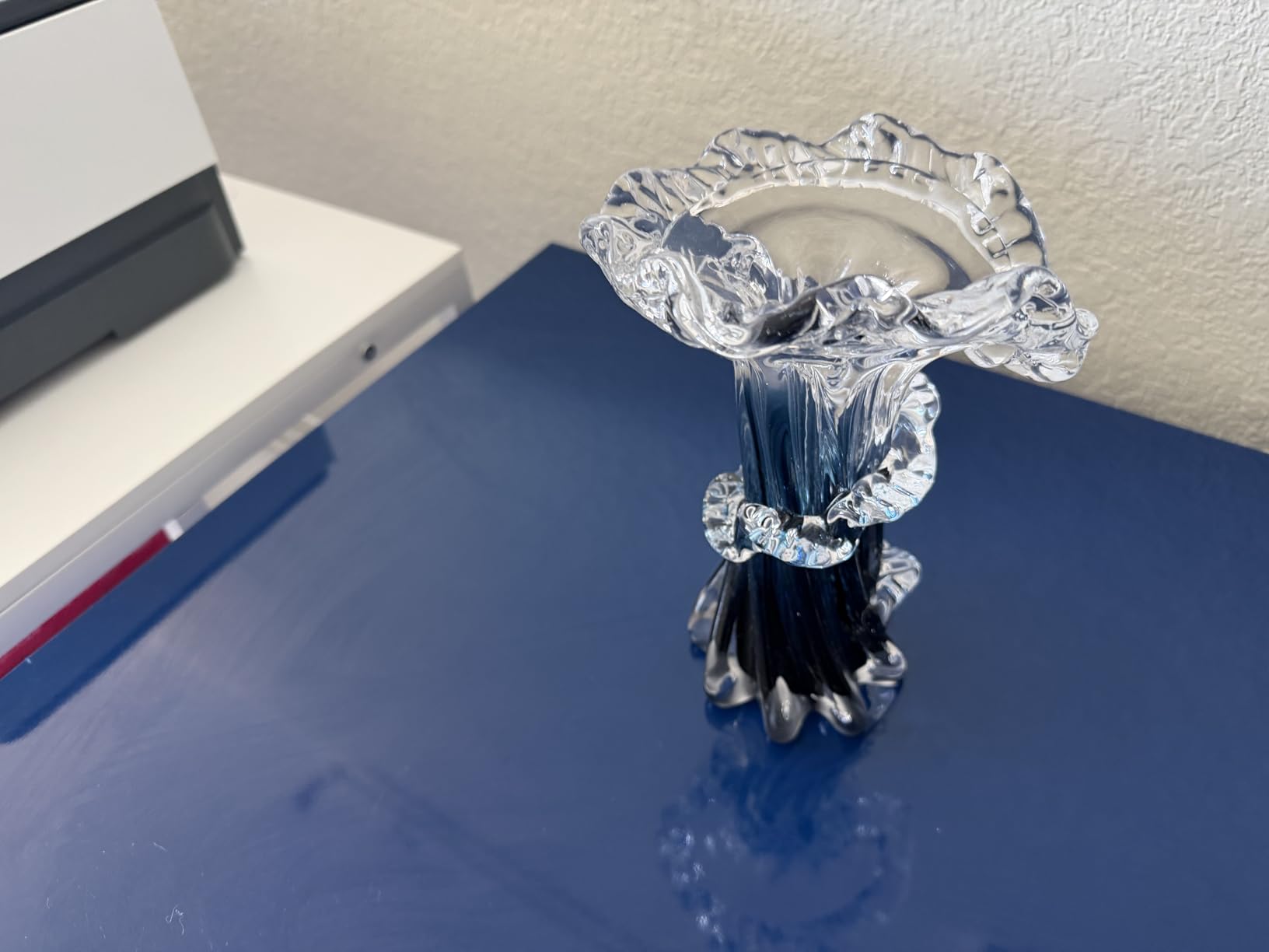 Hand Blown Blue Glass Vase, Unique Art Beautiful Ocean Glass Vase for Coastal Home Decor, Coffee Table, Living Room, Office Decor - 11.8