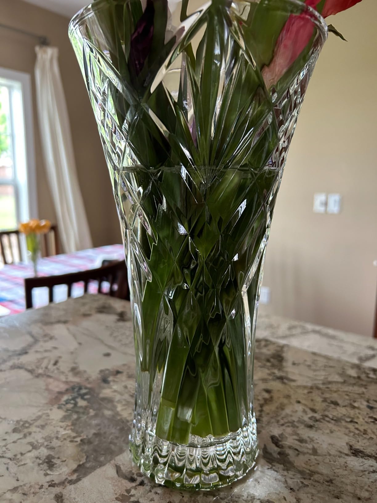 JASVIC 12 Inch Crystal Vases for Flowers, Tall Glass Vase with Wide Opening | Elegant Large Vase for Bouquet, Orchid Textured Design Decorative Vase for Living Room Dining Table Centerpiece, Wedding Gift customer photo 2