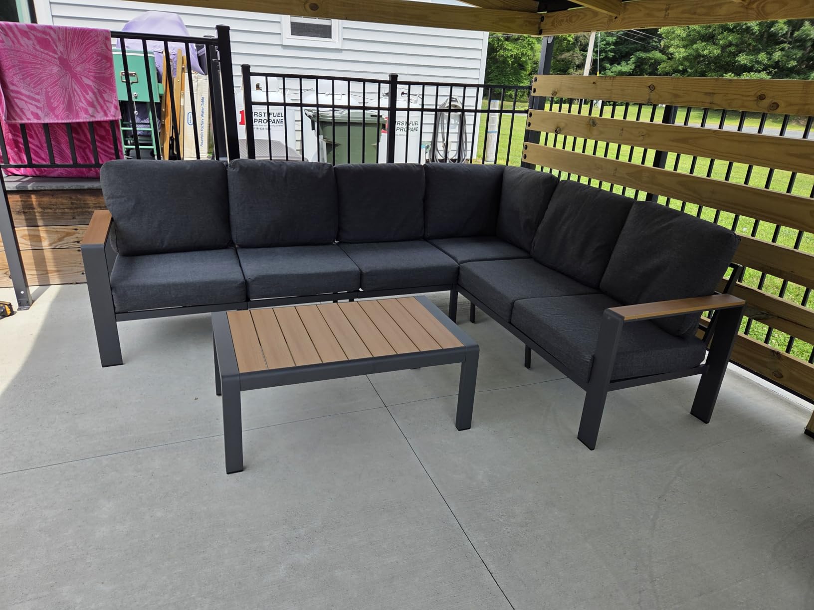 Aluminum Outdoor Patio Furniture Set 6 Seats, Outdoor Sectional Corner Sofa with Thick Waterproof Cushions & Coffee Table, Patio Conversation Sets for Backyard, Porch, Balcony, Deck, Gray customer photo 2
