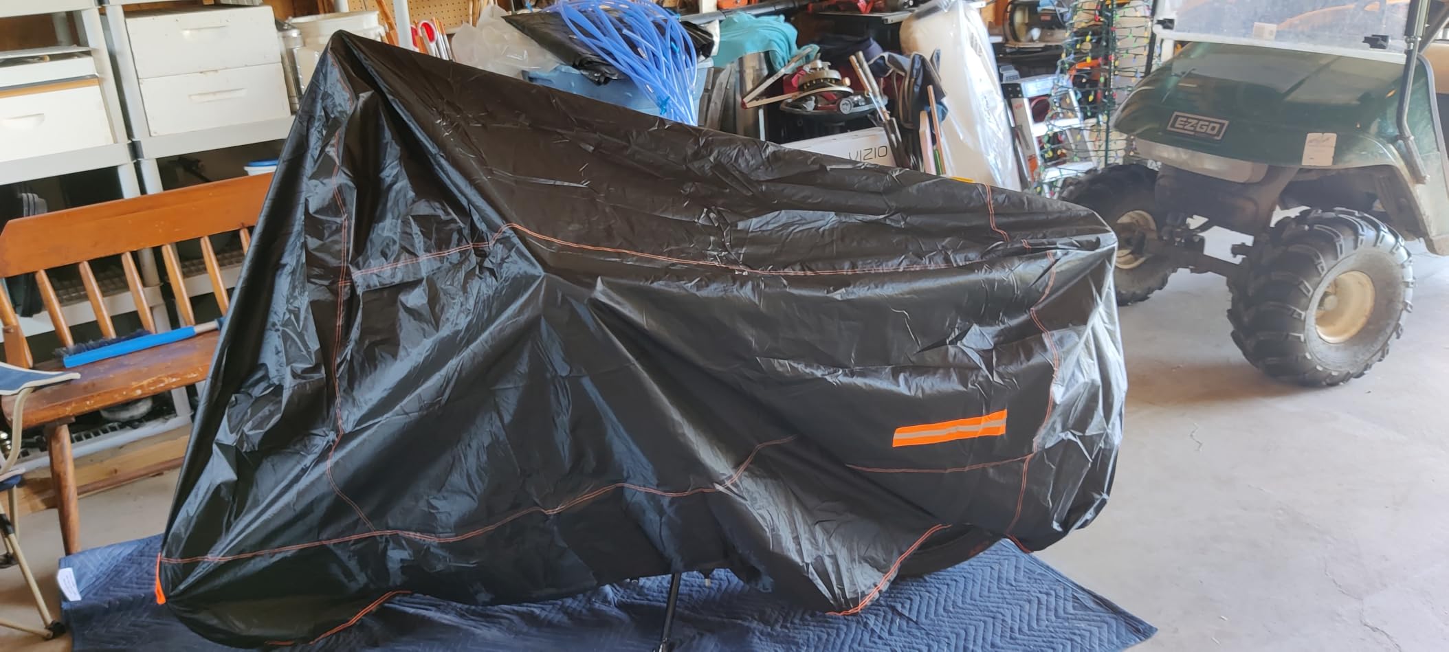 Enzeno Motorcycle Cover 210D Oxford Fabric Motorcycle Covers Waterproof Outdoor Windproof Dustproof Moped Cover with snap Fastener 245x105x125cm Motorcycle tarp Motorbike Cover Black customer photo 1