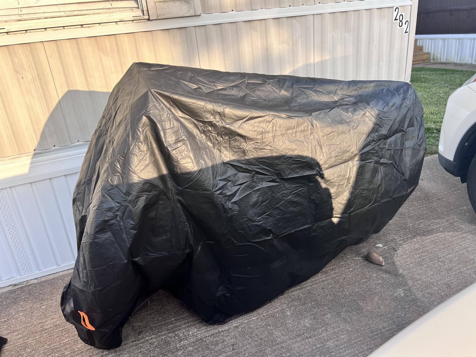 Enzeno Motorcycle Cover 210D Oxford Fabric Motorcycle Covers Waterproof Outdoor Windproof Dustproof Moped Cover with snap Fastener 245x105x125cm Motorcycle tarp Motorbike Cover Black customer photo 2