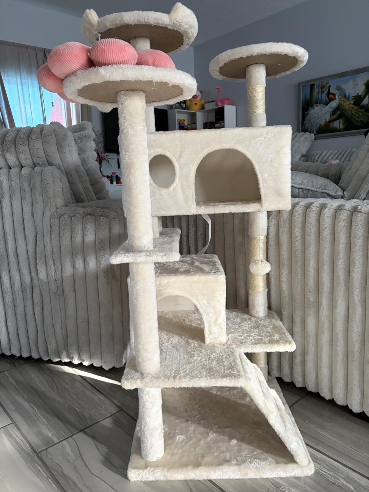 44 Inch Small Cat Tree Tower for Indoor Cats and Kittens | Multi-Level Cat Climbing Tower with Natural Sisal Scratching Post and Hammock, Pet Condo, Light Grey customer photo 1