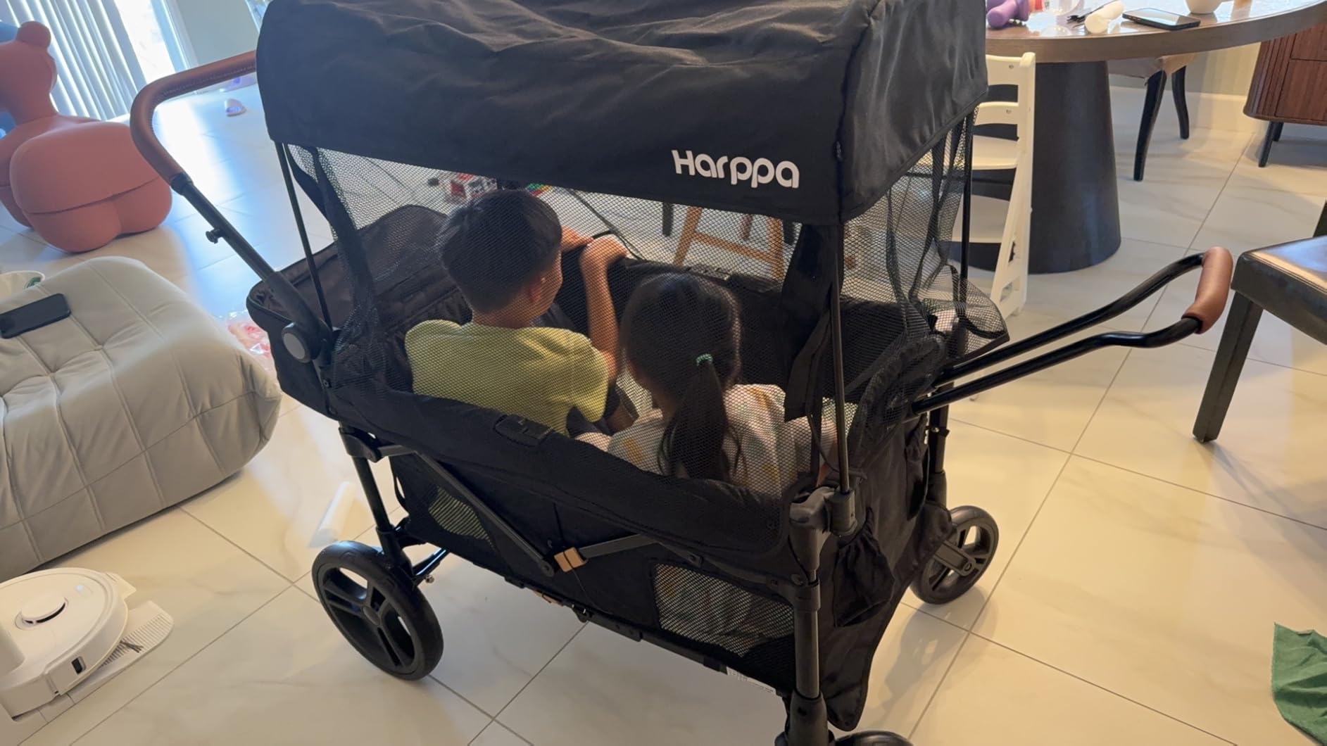 Harppa Remy Wagon Stroller for 2 Kids, 180Ibs Capacity with 2 Seater | Foldable 2 Seater Stroller Wagon with Mosquito Net UPF 50+ Canopy, 5-Point Harness, 8''/12'' All-Terrain Wheels for Park customer photo 2