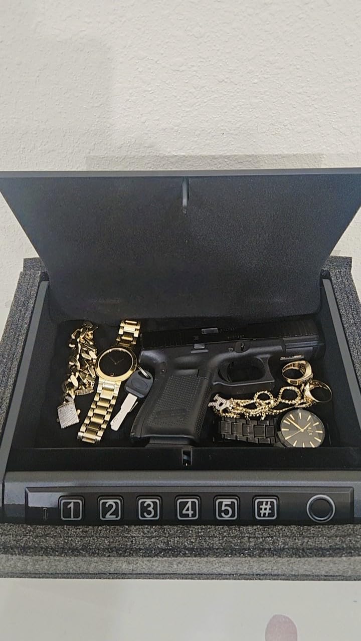 Biometric Gun Safe for Handguns, Pistol Safe Fits 2-3 Handguns | Fingerprint Car Gun Safe, Quick Access, LED Light, Stealth Mode, Carbon Steel, Security Cable, Portable Lock Box, Nightstand customer photo 2