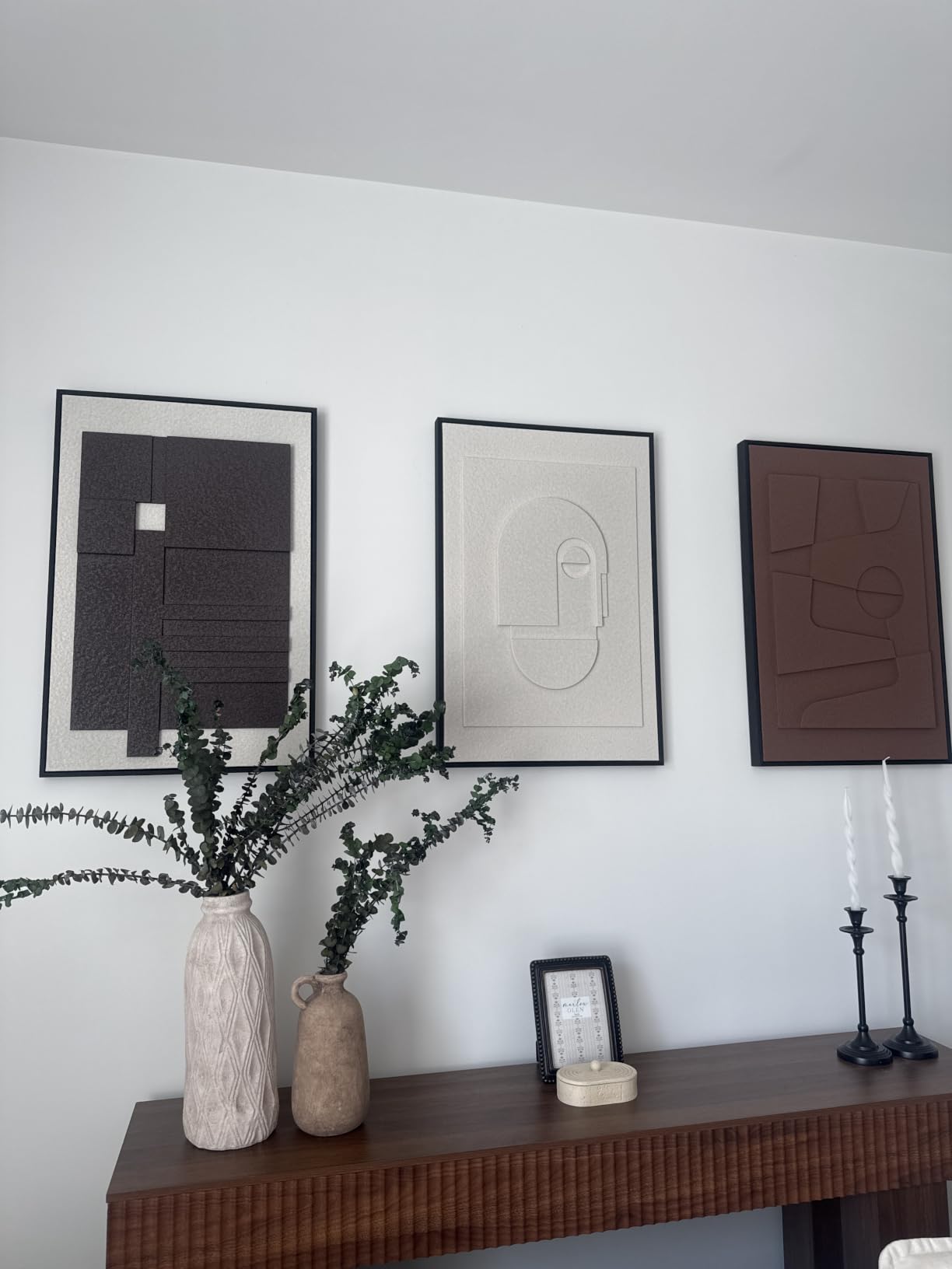3D Textured Large Framed Abstract Wall Art for Living Room, 3Piece 24x36 In | Wood Frames, Neutral Black White Brown Sandstone Paintings, Modern Artwork for Walls, Geometric Wall Decor Bedroom Office customer photo 2