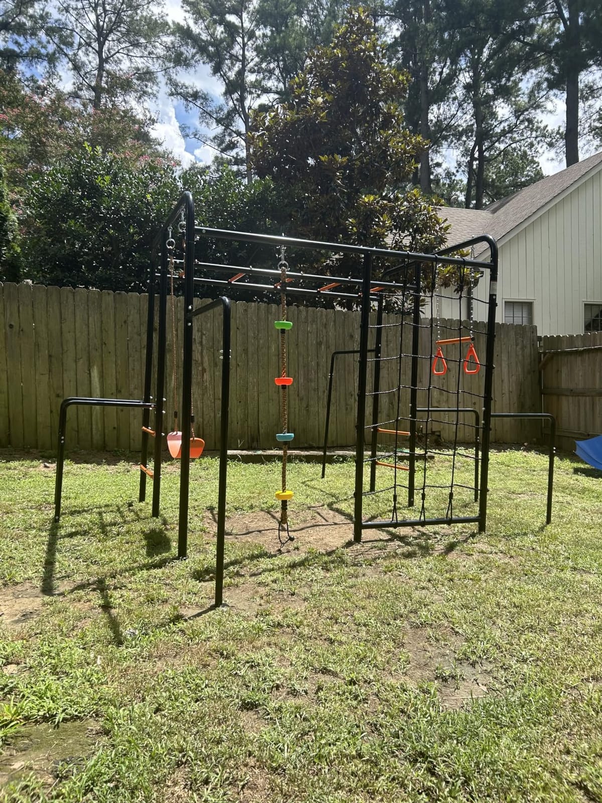 Outdoor Jungle Gym with Monkey Bars Frame, Swing Sets for Backyard | 5-in-1 Playset: Monkey Bars, Climbing Net & Rope, Trapeze Bar, Belt Swing, Gymnastics Bars, 550lbs Galvanized Steel, ASTM/CPSC customer photo 1