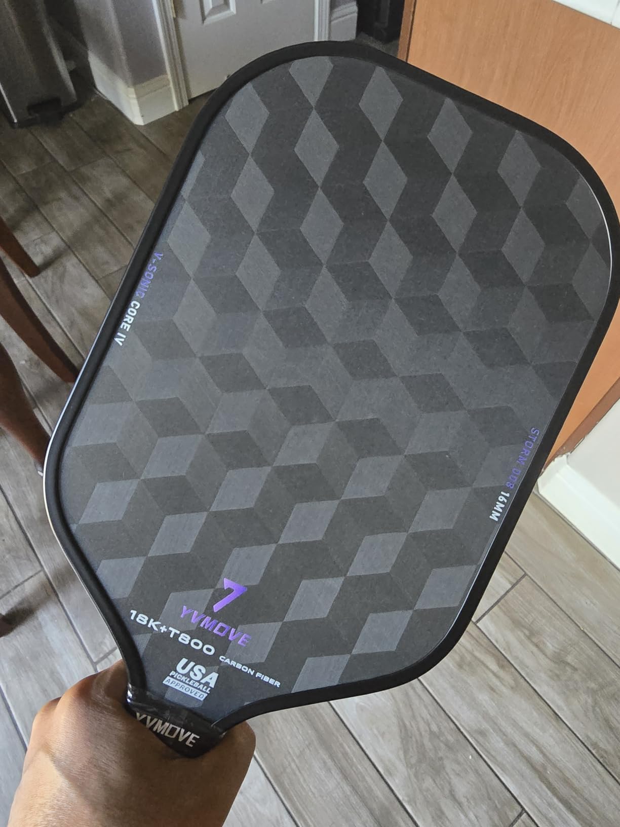 YVmove 16mm 18K T800 Carbon Fiber Pickleball Paddle, USAPA Approved | Raw Carbon Texture for Exceptional Spin, Enhanced Control & Precise Shot Placement with Thermoformed Uni-body Construction customer photo 1