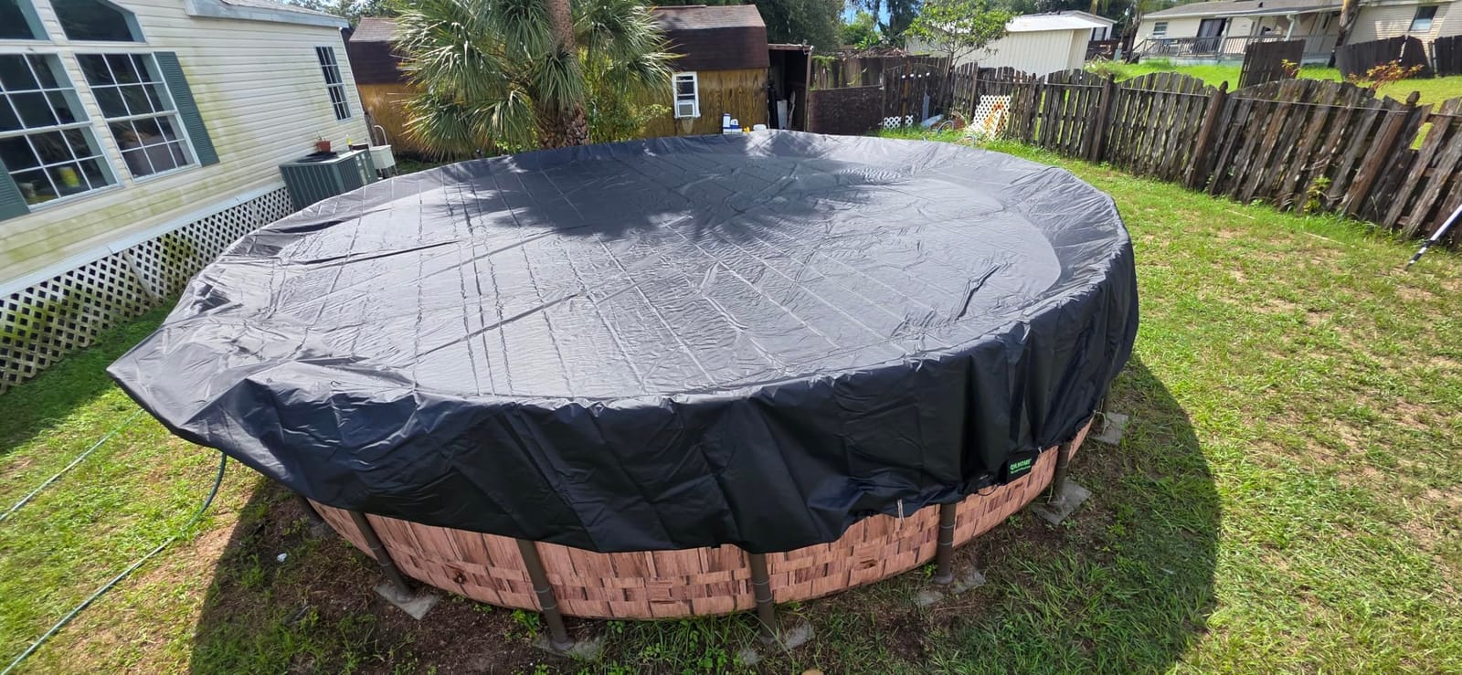QH.HOME 550D 18 Ft Round Winter Pool Cover Tear Resistant Heavy Duty Fabric | Pre-installed winch and rope ensure snug fit with windproof outdoor protection, fits 18 ft round above ground swimming pools customer photo 1