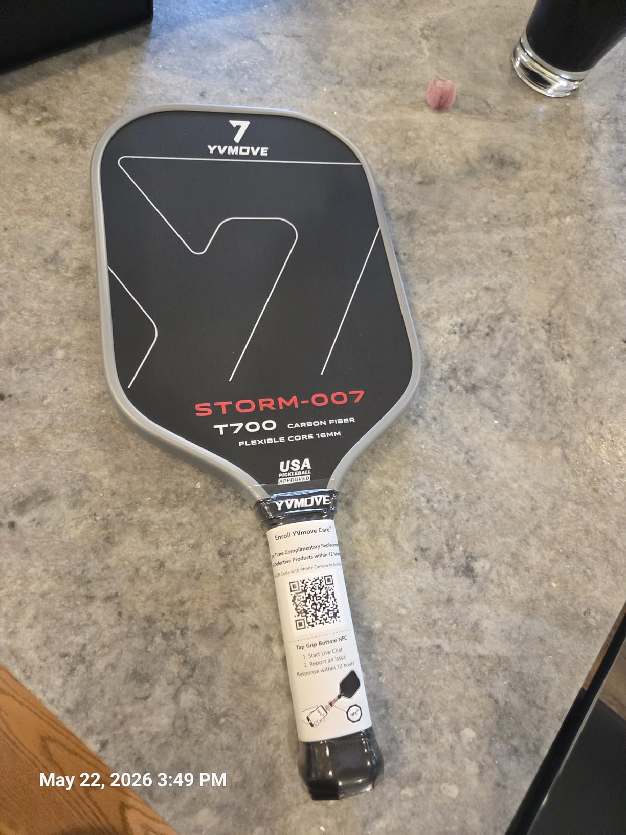 YVmove 16mm Kevlar T700 Carbon Fiber Pickleball Paddle, USAPA Approved | Raw Carbon Texture for Exceptional Spin Explosive Power & Consistent Shot Performance with Thermoformed Uni-body Construction customer photo 2
