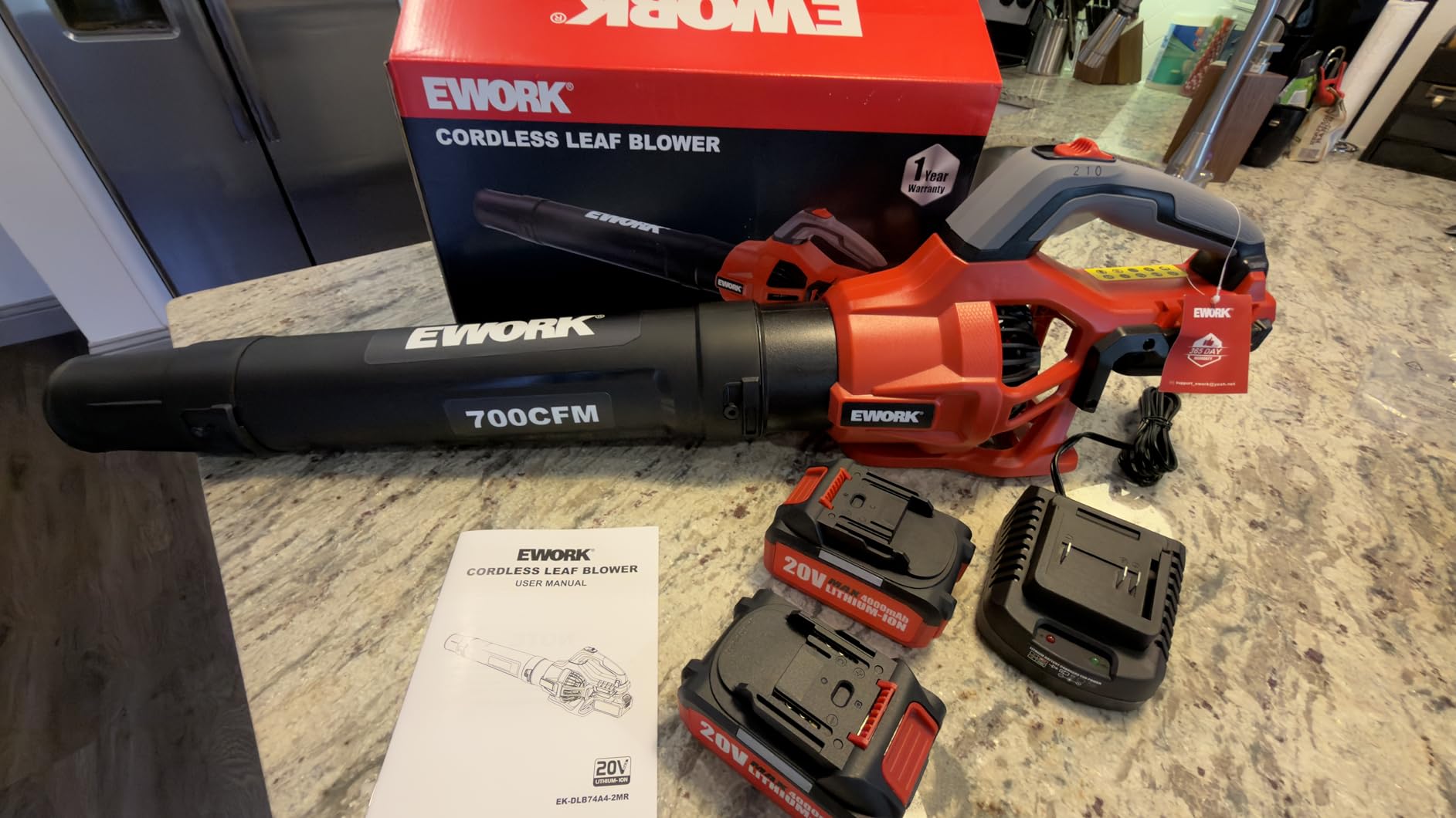 EWORK 20V 700CFM Cordless Leaf Blower with 2x4.0Ah Batteries and Charger | 2-Speed Adjustable Powerful Handheld Electric Leaf Blowers for Lawn Care, Yard, Wet Leaves and Snow Blowing customer photo 2