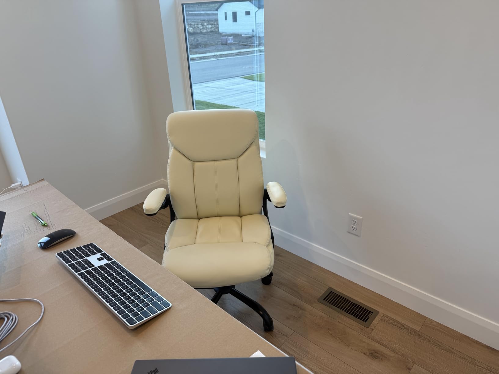Leather Executive Office Chair - Black Ergonomic Computer Desk Chair | Flip-up Arms,PU Leather,Mid Back Support,Adjustable Height,Swivel Rolling Wheels for Short People Study Work for Small Space customer photo 1