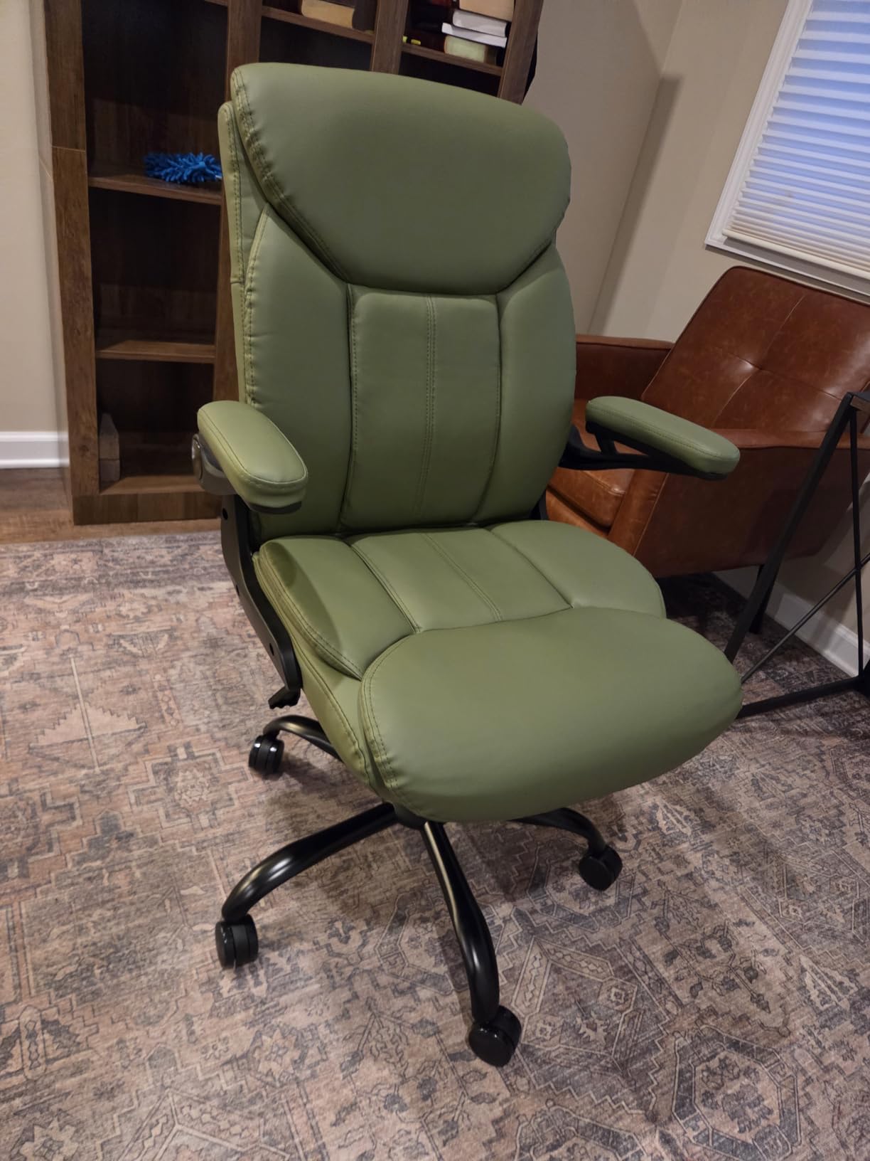 Leather Executive Office Chair - Black Ergonomic Computer Desk Chair | Flip-up Arms,PU Leather,Mid Back Support,Adjustable Height,Swivel Rolling Wheels for Short People Study Work for Small Space customer photo 2