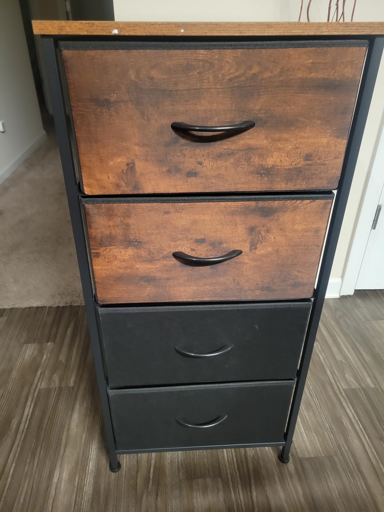 Sweetcrispy Dresser for Bedroom, 4 Drawer Storage Cabinet, Tall Nightstand | Small Fabric Black Dresser for Closet, Chest of Drawers, Closet Organizer, Home Furniture, Sturdy Frame customer photo 1