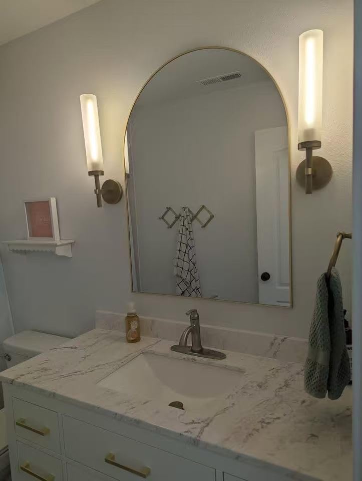 20'' Knurled Brass Bathroom Wall Sconces Set of 2, Premium Frosted Glass Tube Hardwired Vanity Lights, Modern Handmade Wall Lighting for Mirror, Bedroom, Hallway & Living Room, Staircases customer photo 2