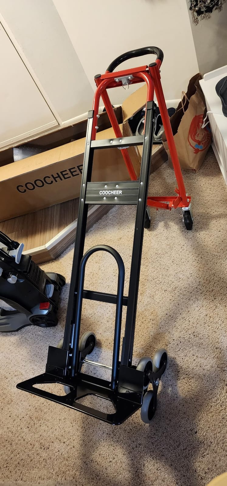 Heavy Duty 1000LBS Stair Climbing Dolly, 3 in 1 Convertible Hand Truck, Red | Aluminum Foldable Cart with Solid Rubber Tri-Wheels, Loop Handle and 2 Bungee Cords for Moving, Travel and Office customer photo 1