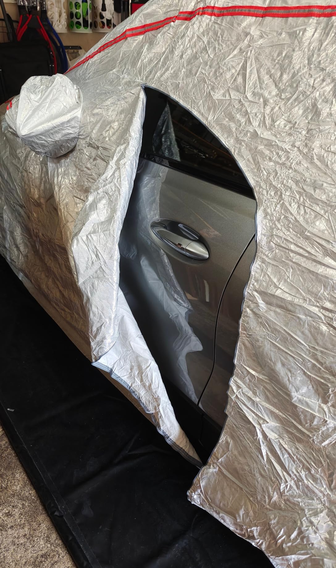Rubbermaid 10-Layer Waterproof Car Cover- All Weather Full Exterior Vehicle Cover with Driver Door Zipper, Windproof Straps, UV & Snow Protection, Universal Fit (See Size Chart Before Purchase) customer photo 1