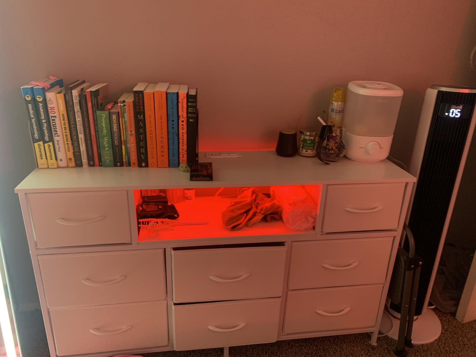 SONGMICS Dresser for Bedroom with Outlets & LED Lights, 8 Fabric Drawers, TV Stand for TVs Up to 65 Inches, Chest of Drawers with Steel Frame, Ink Black, BELLAH Collection ULGS434BH02S customer photo 1