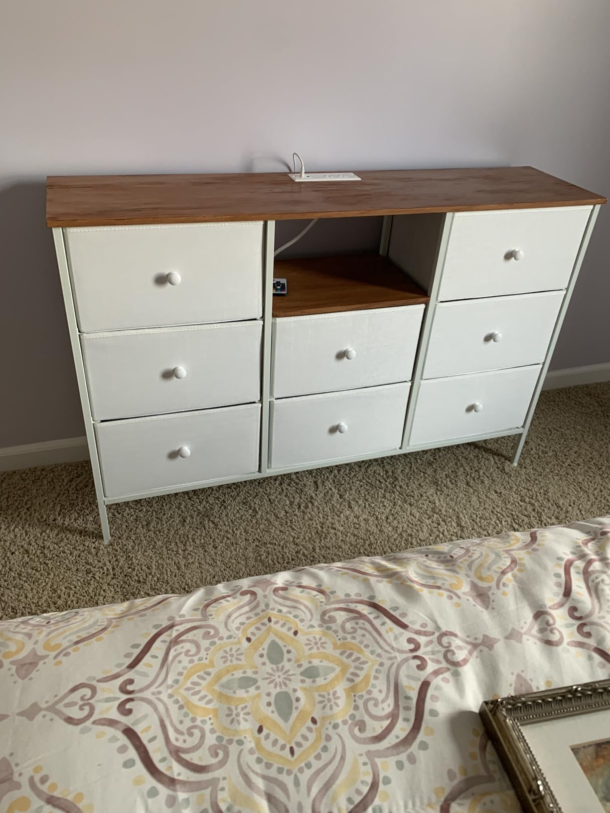 SONGMICS Dresser for Bedroom with Outlets & LED Lights, 8 Fabric Drawers, TV Stand for TVs Up to 65 Inches, Chest of Drawers with Steel Frame, Ink Black, BELLAH Collection ULGS434BH02S customer photo 2