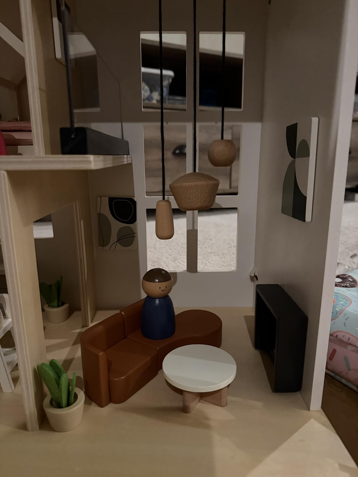 Tiny Land Wooden Doll House, Modern Family Dollhouse with Realistic Design | 7 Rooms Dollhouse with 49 PCS Accessories, Montessori Pretend Play Toddler Toy, Ideal Gift for Kids Ages 3+, Green customer photo 2