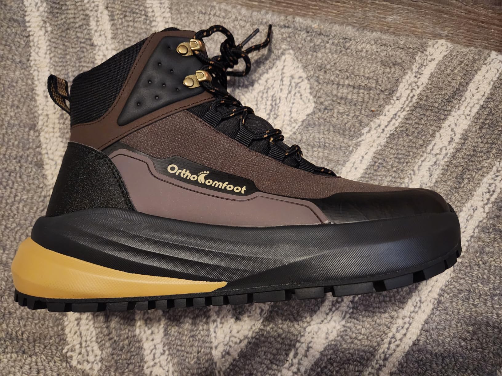 Men's Orthopedic Wide Waterproof Hiking Boots: Comfortable Arch Support for Plantar Fasciitis Trail Running Shoes,Orthotic Non-Slip Work Mid Ankle Boots for Foot and Heel Pain Relief customer photo 1