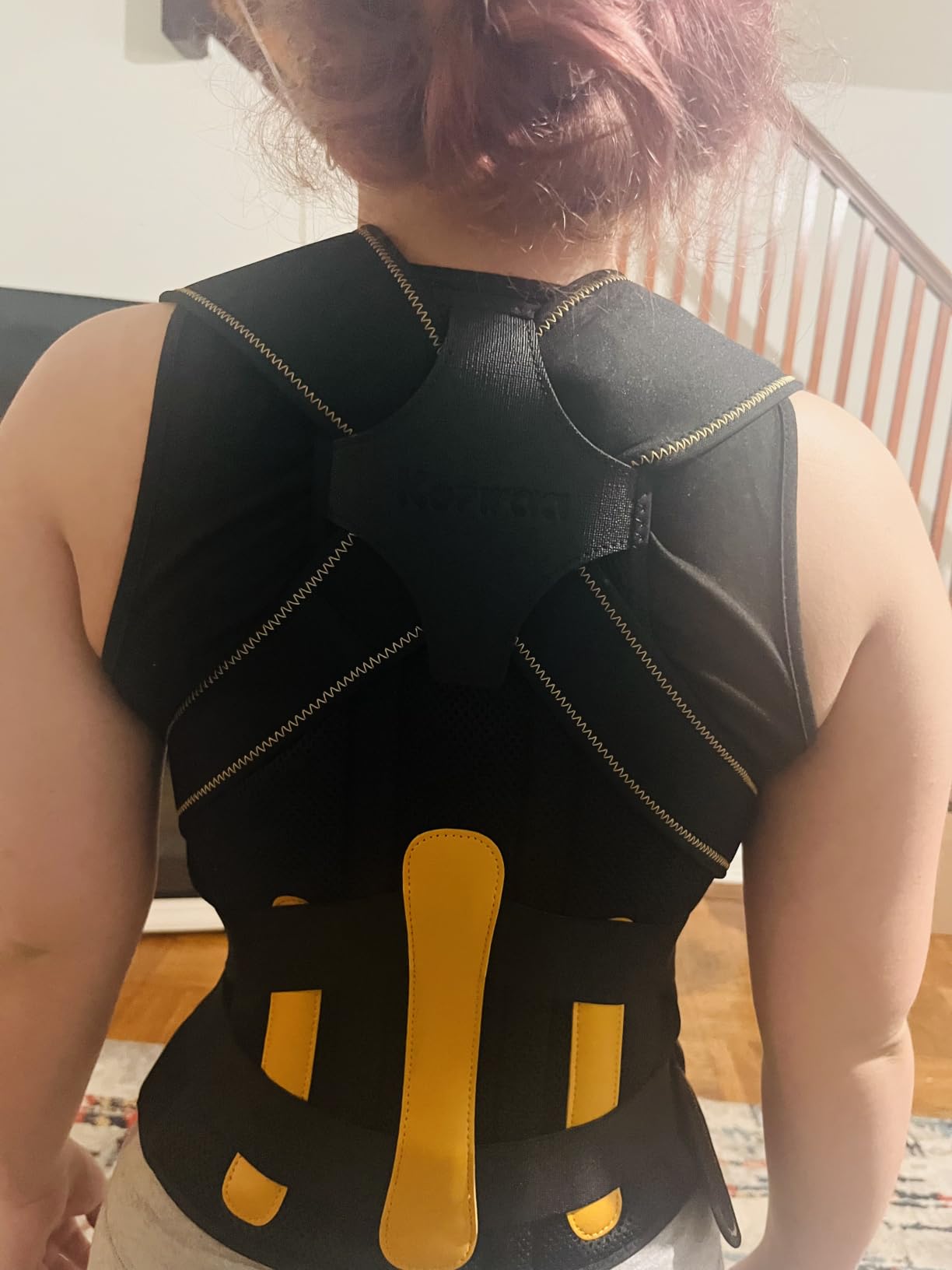 Posture Corrector for Women and Men, Full Back Support Brace, Adjustable Shoulder Straightener, Improving Posture, Relief Upper and Lower Back, Neck Pain, Black Yellow, Medium customer photo 1