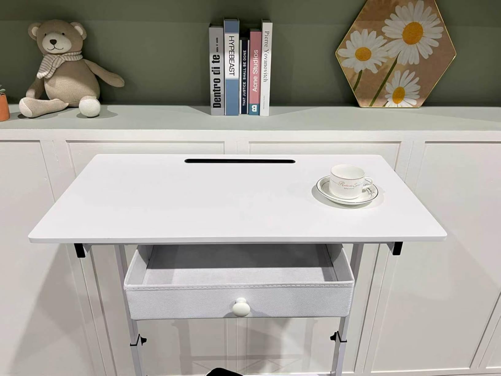 COMHOMA Small Standing Desk with Storage Drawer, Mobile Height Adjustable Rolling Sit Stand Desk with Lockable Wheels 4-Level Portable Laptop Desk for Small Space Home Office Treadmill Workstation customer photo 1