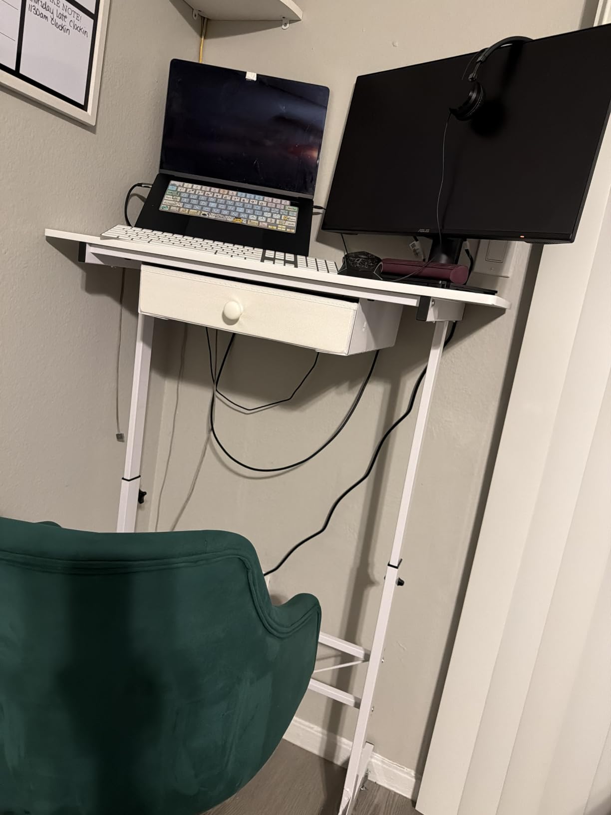 COMHOMA Small Standing Desk with Storage Drawer, Mobile Height Adjustable Rolling Sit Stand Desk with Lockable Wheels 4-Level Portable Laptop Desk for Small Space Home Office Treadmill Workstation customer photo 2