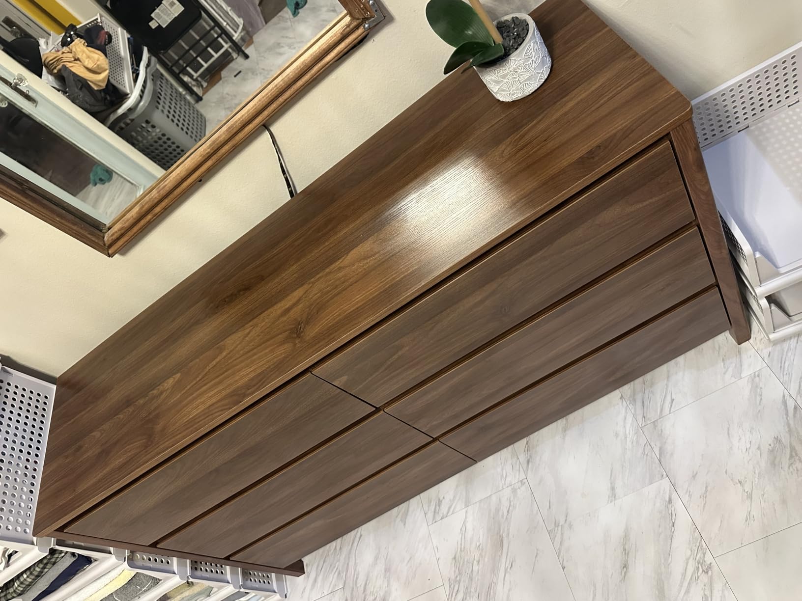 Walnut Dresser for Bedroom, 5 Drawer Dresser with Wood Legs, Tall Wood Dresser, Mid Century Modern Chest of Drawers, Large Storage Bedroom Furniture, Walnut customer photo 2