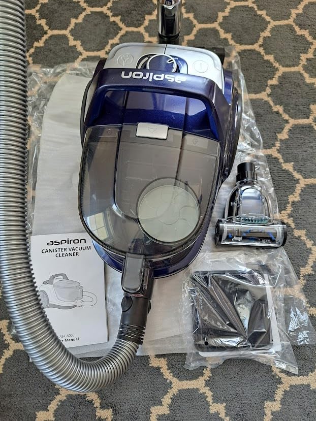 Aspiron Canister Vacuum, Upgraded 1600W Bagless Canister Vacuum Cleaner | Auto Cord Rewind, H13 HEPA Filter, 4Qt Large Capacity, 5 Tools for Hard Floors, Carpet, Pet, Upholstery, Tiles, Navy customer photo 2