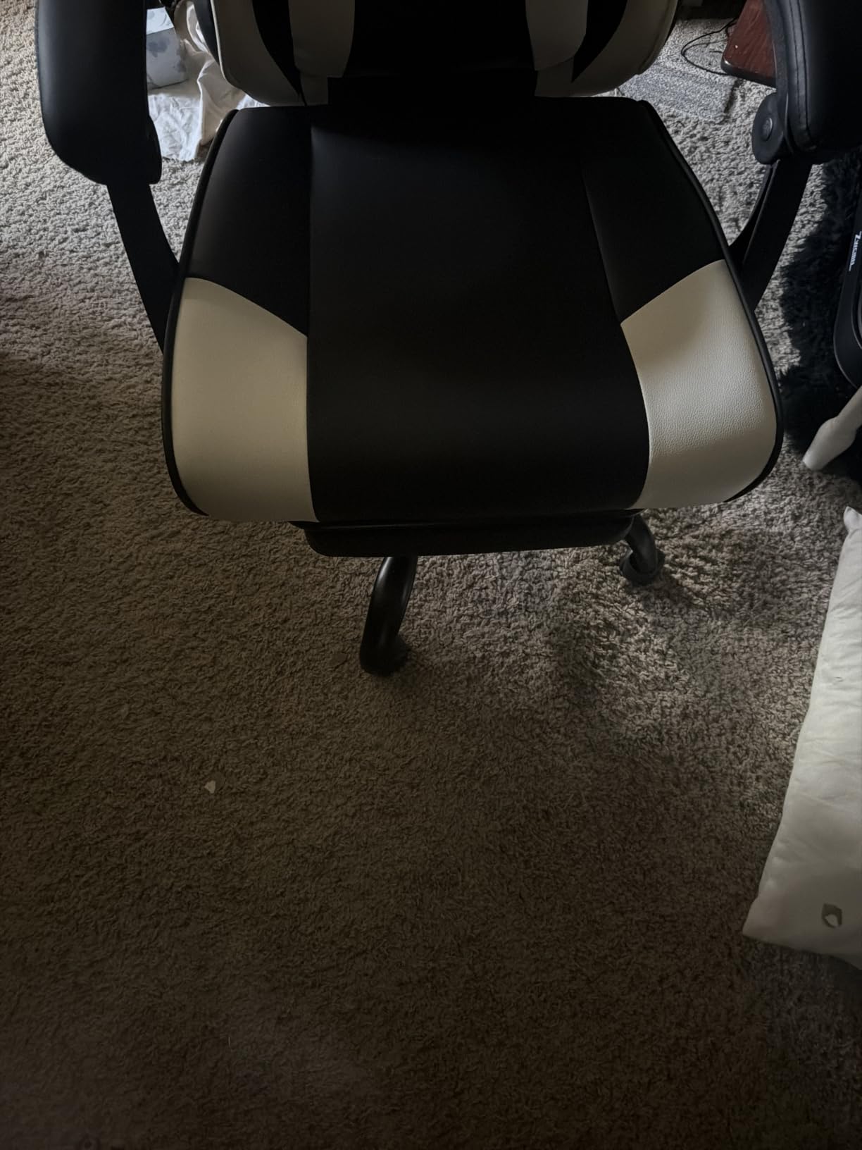 Gaming Chair Gamer Game Ergonomic with Footstool Lumbar Support Deep Black | Headrest, Height and Backrest Adjustable, Deep Black Leather, 210 KG Heavy Duty Load Capacity 52cm Wingless Cushion customer photo 2