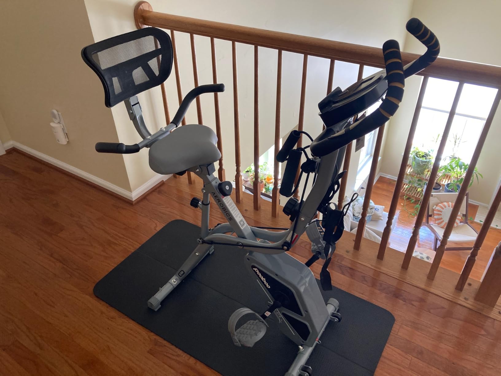 pooboo Folding Magnetic X-Bike, Upright Exercise Bike for Home Gym | Foldable Indoor Stationary Cycling Bike, 8-Level Resistance, 6.6 LBS Flywheel, 300 LB Capacity, Back Support Cushion customer photo 2