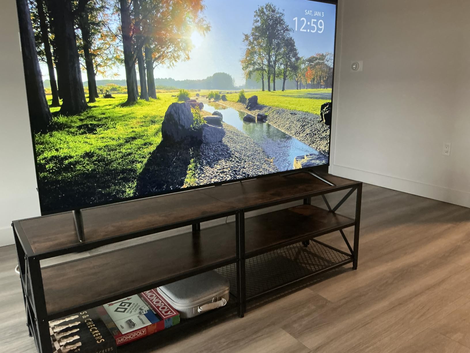 VASAGLE 70 Inch TV Stand, Mid Century Entertainment Center with Storage | Media Console for Living Room, TV table with Fluted Sliding Doors for 80'' TV, Sand Brown customer photo 2