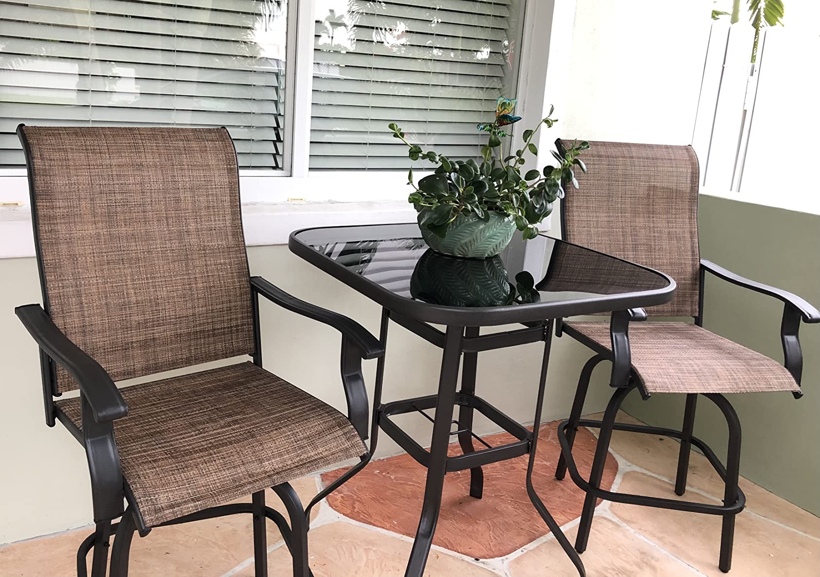 7-Piece Patio Table and Chairs Set for 6, All Weather Patio Dining Sets | Outdoor Dining Set with 6 Textilene Chairs and 1 Rectangular Metal Table for Backyard, Garden and Poolside, Warm Grey customer photo 1