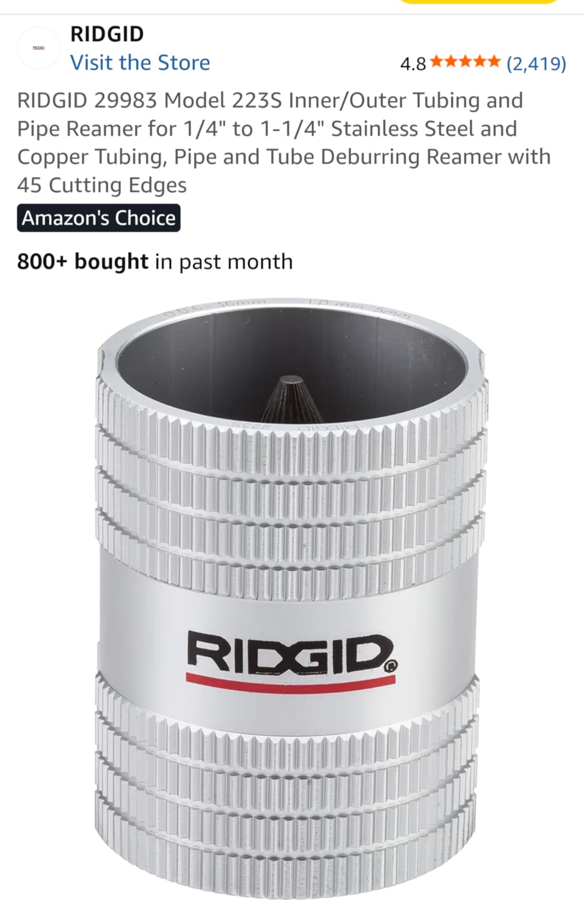 RIDGID 29983 Model 223S Inner/Outer Tubing and Pipe Reamer for 1/4