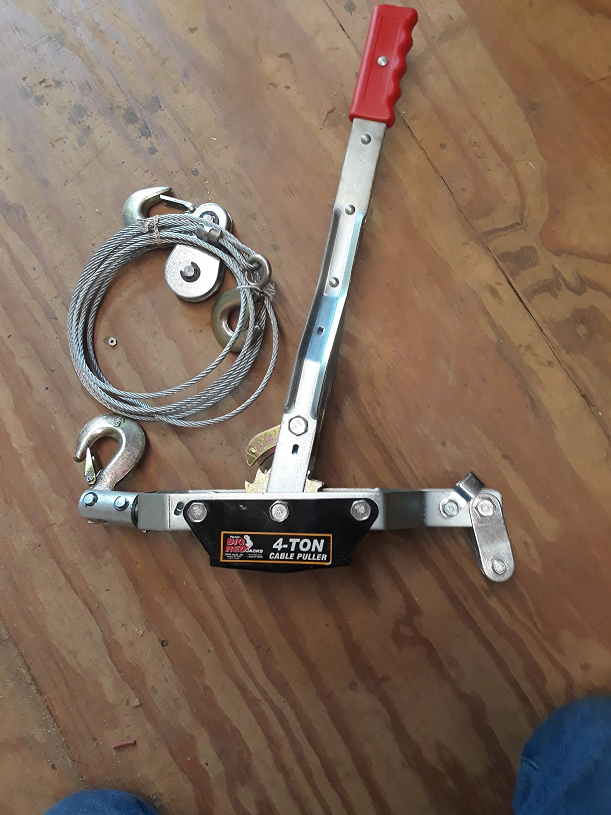 Big RED 4 Ton Come Along Winch, 8000lbs Pulling Capacity, 10ft Steel Cable,3 Hooks, Heavy Duty Power Puller Tool with Dual Gears,Hand Winch Cable, Automotive Hoist Winch Puller,Red customer photo 2