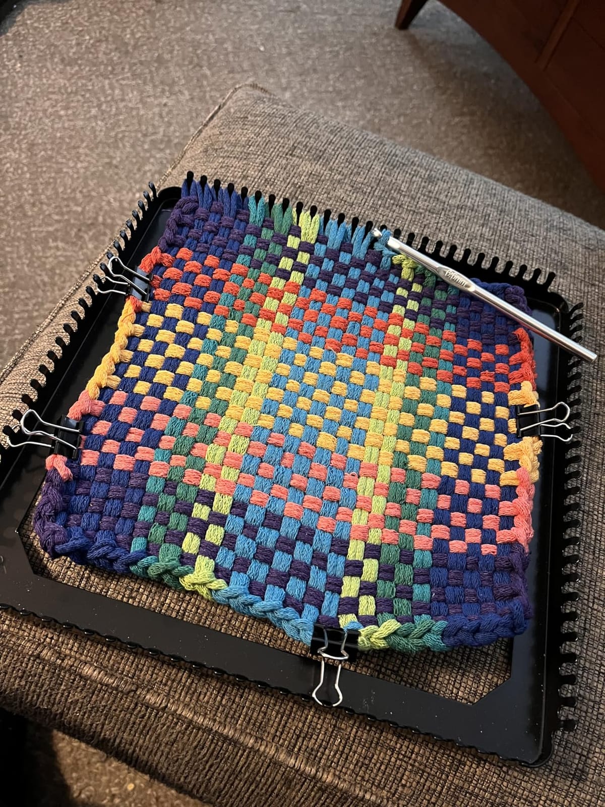 Harrisville Designs Friendly Loom Potholder Pro Weaving Kit | 10”x10” Sturdy Metal Loom and Quality Cotton Weaving Loops | Complete Kit to Weave 2 Large, Durable Potholders | Made in the USA customer photo 1